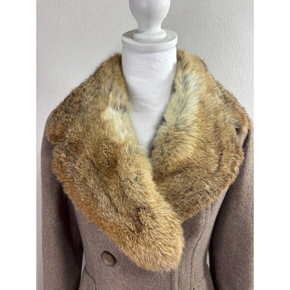 Vtg Michelle Wool Blend Rabbit Fur Trim Double Breasted Peacoat Retro Glam Sz S - Picture 3 of 14